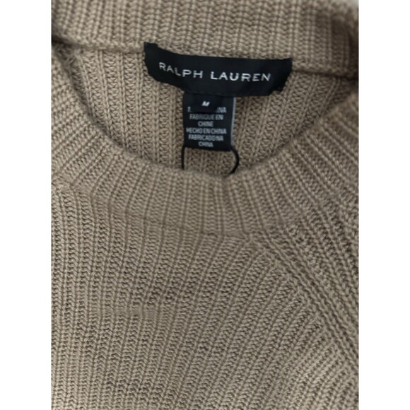 Ralph Lauren Black Label NWT Ribbed Sweater 100% Cashmere & Lamb Leather Tan M - Picture 4 of 8